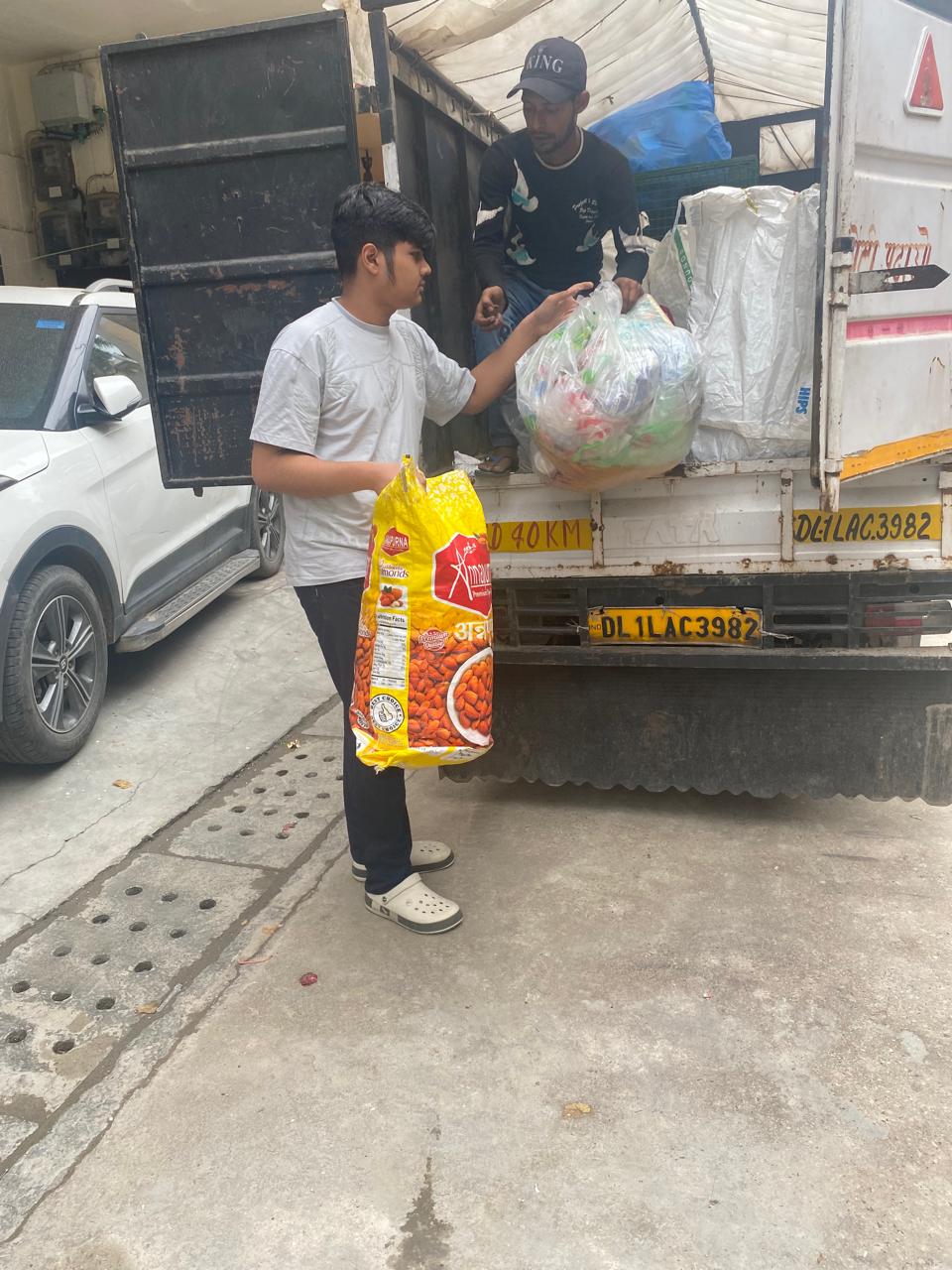 Handing over collected recyclable materials
